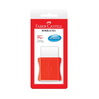 Borracha Faber-Castell Max Branca Capa Plástica Vermelha