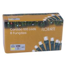 Cordão 100 LEDs Fio Verde com 8 Funções 127V Branco Quente 8m D&A