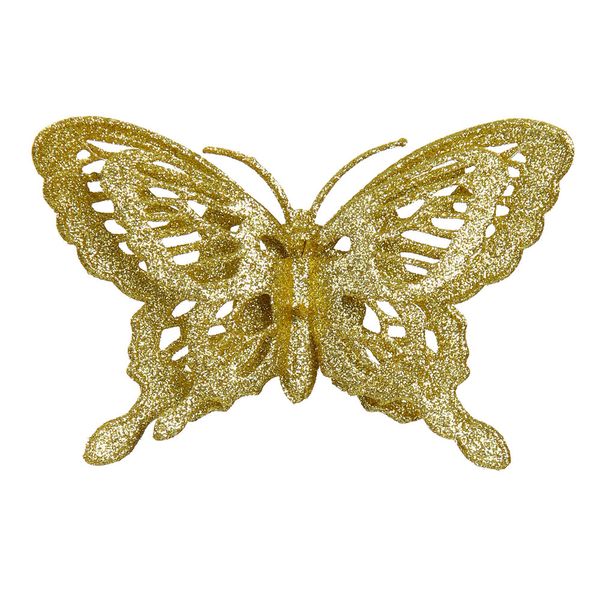 Enfeite Borboleta Natal com 2 Dourado 9X14cm D&A