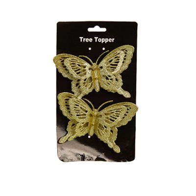 Enfeite Borboleta Natal com 2 Dourado 9X14cm D&A