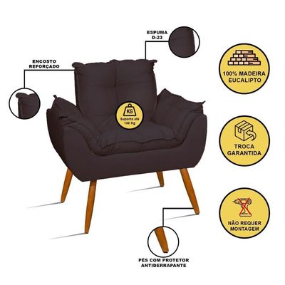 Kit 02 Poltronas + Namoradeira + Puff Opala Balaqui Decor Cinza