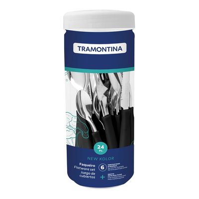 Faqueiro Tramontina New Kolor com Lâminas em Aço Inox e Cabos de Polipropileno Preto 24 Peças