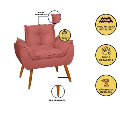 Kit 02 Poltronas + Namoradeira + Puff Opala Balaqui Decor Rosa
