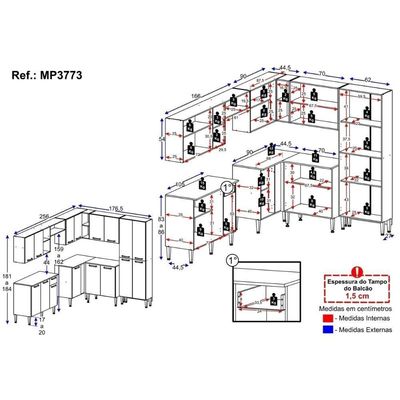 Armário Cozinha Modulada Completa De Canto 432,5cm Pequim Pop Multimóveis Mp3773 Branco-lacca Fumê