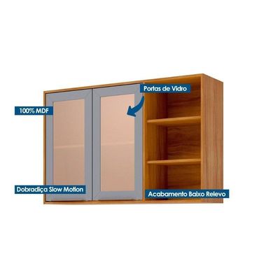 Armário Aéreo Cozinha Modulado Brilhante C/ 2 Portas 120cm Cinamomo/off White - Mgm