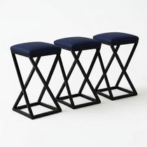 Kit 3 Banco Banqueta 80 Cm Alta Bancada Ferro Bistrô Corino Azul Marinho