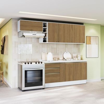 Armário De Cozinha Completa Garrafeiro 100% Mdf 260cm Branco/nogueira Celeste Kappesberg
