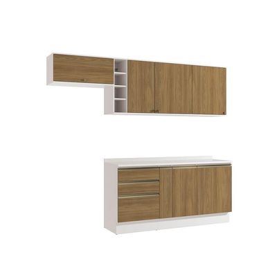 Armário De Cozinha Completa Garrafeiro 100% Mdf 260cm Branco/nogueira Celeste Kappesberg