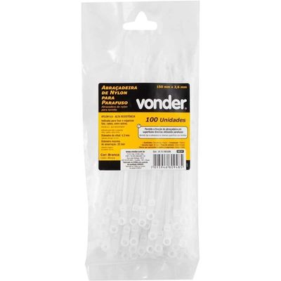 Abraçadeira De Nylon Para Parafusos, Branca, 150 Mm X 3,6 Mm, Vonder Ostenvonder