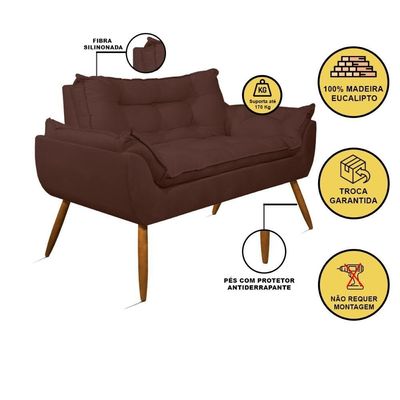 Kit 02 Poltronas + Sofá 2 Lugares Com Puff Opala Balaqui Marrom