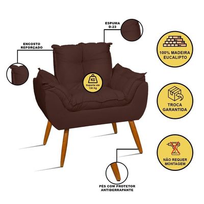 Kit 02 Poltronas + Sofá 2 Lugares Com Puff Opala Balaqui Marrom