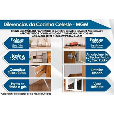 Balcão Cozinha Modulado Celeste C/ 3 Portas E 2 Gavetas S/tampo 120cm Cinamomo/platina Mgm