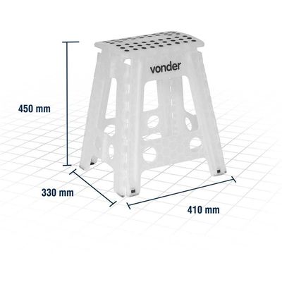 Banqueta Plástica Dobrável, Transparente, Altura 450 Mm, Vonder