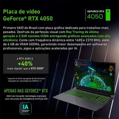 Notebook Vaio FH15 Intel® Core™ i7-13620H Windows 11 Home NVIDIA RTX 4050 32GB RAM 1TB SSD 15,6” Full HD WVA Wi-Fi 6
