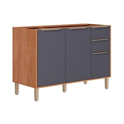 Balcão Cozinha Modulado Brilhante C/ 3 Portas E 2 Gavetas S/tampo 120cm Cinamomo/titanium Mgm