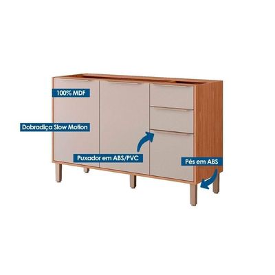 Balcão Cozinha Modulado Brilhante C/ 3 Portas E 2 Gavetas S/tampo 120cm Cinamomo/titanium Mgm