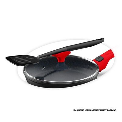 Panelas Ultra Day By Day 24cm Com Tampa De Vidro Vermelho E Kit Com 2 Facas Revestimento Ichef Blue | Ichef