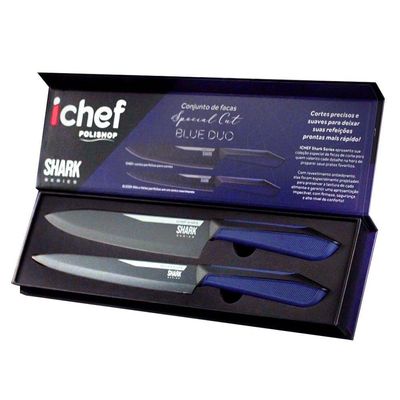 Panelas Ultra Day By Day 24cm Com Tampa De Vidro Vermelho E Kit Com 2 Facas Revestimento Ichef Blue | Ichef