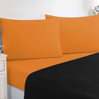 Jogo De Cama Malha Lençol 100% Algodão Gran Moratta 4 Peças Casal - Preto/Laranja