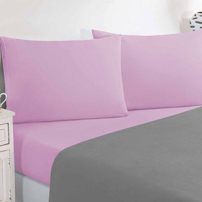 Jogo De Cama Malha Lençol 100% Algodão Gran Moratta 4 Peças King - Cinza/Rosa