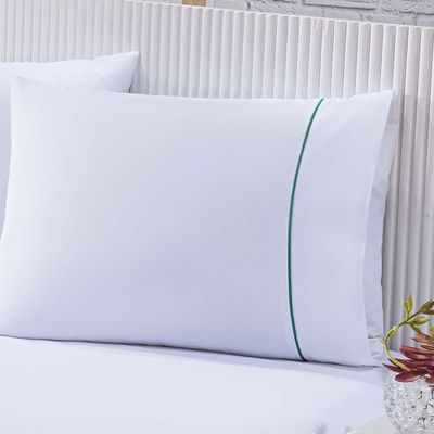 Jogo De Cama 100% Algodão Percal 150 Fios Solteiro Gran Moratta 2 Peças - Branco E Detalhe Verde