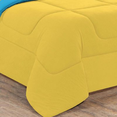 Kit Edredom + Jogo De Lençol Malha 100% Algodão Gran Moratta 5 Peças Solteiro - Amarelo/Azul Turquesa