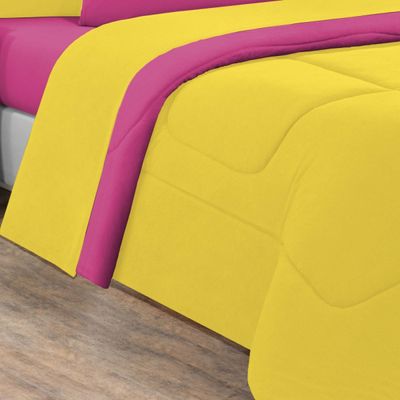 Edredom Malha 100% Algodão Gran Moratta 1 Peça Casal - Amarelo/Pink