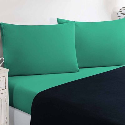 Jogo De Cama Malha Lençol 100% Algodão Gran Moratta 4 Peças Queen - Azul Marinho/Verde Jade