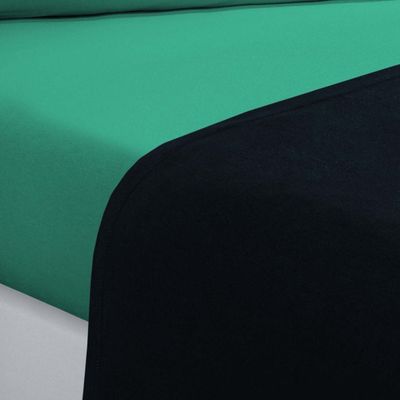 Jogo De Cama Malha Lençol 100% Algodão Gran Moratta 4 Peças Queen - Azul Marinho/Verde Jade