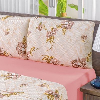 Jogo De Cama Malha Queen Quality 04 Peças - Estampa Rosê