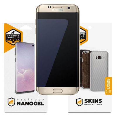Película de Nano Gel Dupla + traseira fibra de carbono para Samsung Galaxy S7 Edge - Gshield (Cobre toda tela)