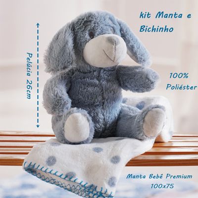 Manta e Bichinho KazzaVip Baby Pelúcia 100% Poliéster Microfibra Dog Azul