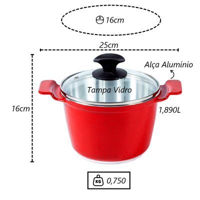 Caldeirão Vermelho Alça de Alumínio Diamantado TV 16cm