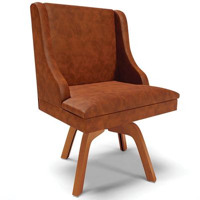 Cadeira Decorativa Sala de Jantar Base Giratória de Madeira Firenze PU Nozes/Natural G19 - Gran Belo