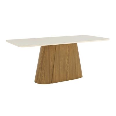 Mesa Olivia 8 Lugares Tampo 200cm C Vidro Canto Arredondado Nature Com Off White