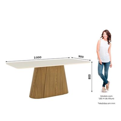 Mesa Olivia 8 Lugares Tampo 200cm C Vidro Canto Arredondado Nature Com Off White