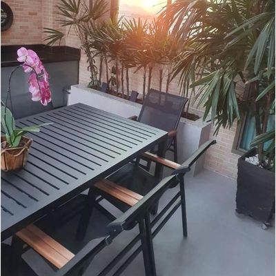 Jogo De Mesa Ripada 8 Cadeiras Praia De Jardim Piscina Jantar Preto