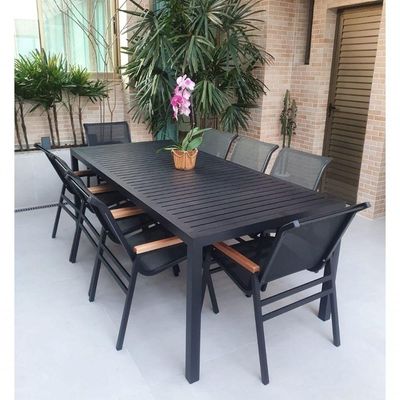 Jogo De Mesa Ripada 8 Cadeiras Praia De Jardim Piscina Jantar Preto