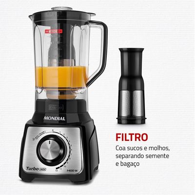 Liquidificador Turbo Inox Mondial Preto/Inox 1400W - L-1400-LT 127V