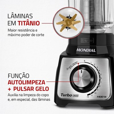 Liquidificador Turbo Inox Mondial Preto/Inox 1400W - L-1400-LT 127V