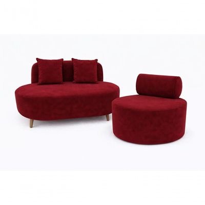 Kit Sofá Orgânico Feijão Para Sala Quarto 115 Cm 02 Almofadas E Poltrona Orgânica Decorativa Flora Suede Bordo