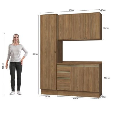 Armário De Cozinha Compacta 100% Mdf 170cm Nogueira Celeste Kappesberg