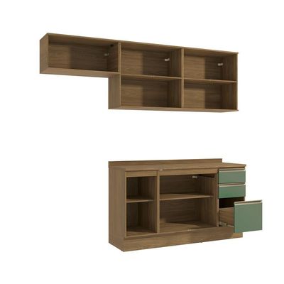 Armário De Cozinha Completa 100% Mdf 240cm Nogueira/verde Celeste Kappesberg