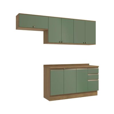 Armário De Cozinha Completa 100% Mdf 240cm Nogueira/verde Celeste Kappesberg