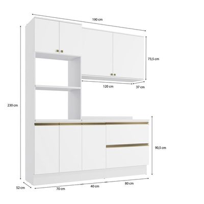 Armário De Cozinha Compacta Torre Quente 100% Mdf 190cm Branco Celeste Kappesberg
