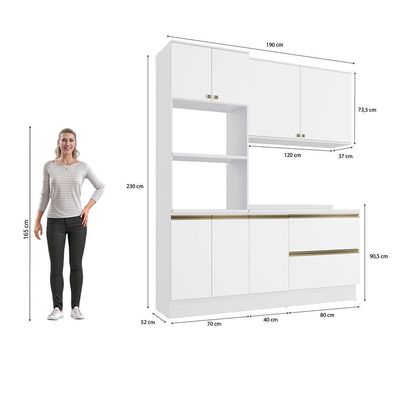 Armário De Cozinha Compacta Torre Quente 100% Mdf 190cm Branco Celeste Kappesberg