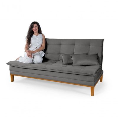 Sofá Cama Reclinável Casal 1,84m Island Suede Cinza Premium