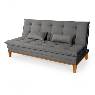 Sofá Cama Reclinável Casal 1,84m Island Suede Cinza Premium