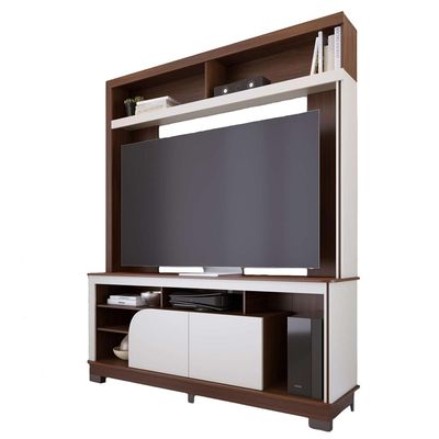 Estante Painel Para TV 65 Pol 160cm Doman C04 Nogueria Real Off White Matte - Lyam Decor
