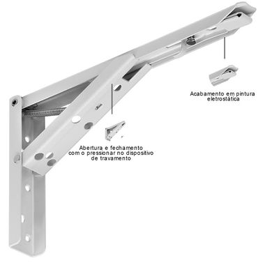 Kit 01 Par Suporte Para Mesa Dobrável Retrátil 30 cm H02 Mão Francesa Branco - Lyam